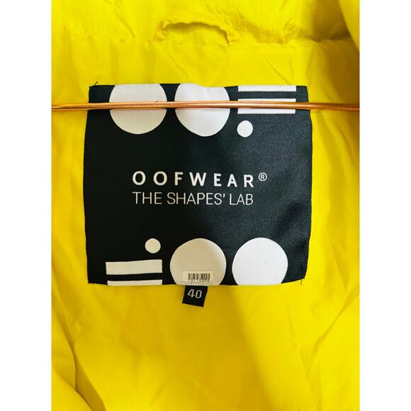 OOF Neon Yellow Nylon 100% Polyester High Neck Tie Front Puffer Coat size 40 - Picture 14 of 16